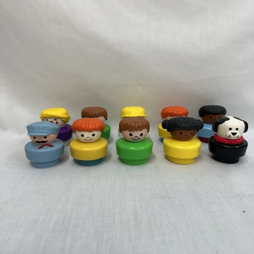 Lot Of 10 Fisher Price Chunky Little People 1990's Engineer, Dog Clown Construct